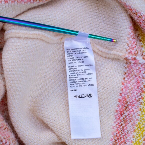 Anthropologie Aimee Alpaca Pom Pom Sweater XS Blush Pink Peach Slouchy Nordic - Picture 10 of 11